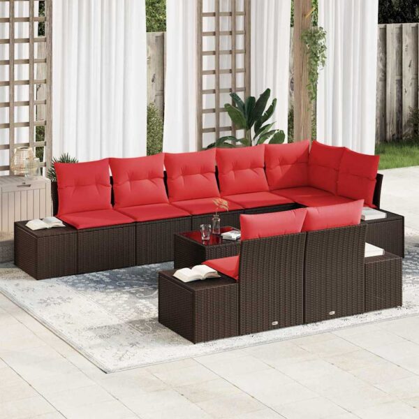 vidaXL Havesofa Sæt med pude 9 pcs Brun polyrattan