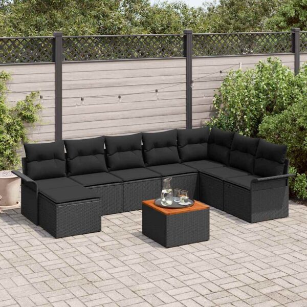 vidaXL Havesofa Sæt med pude 9 pcs Sort polyrattan
