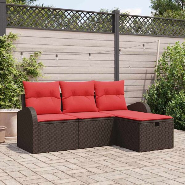 vidaXL Havesofa Sæt med pude med opbevaring 4 pcs Brun polyrattan