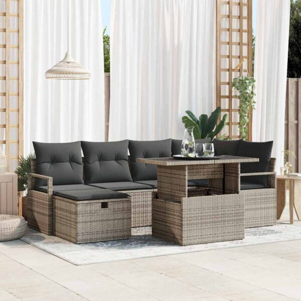vidaXL Havesofa Sæt med pude med opbevaring 7 pcs Grå Poly rattan
