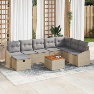 vidaXL Havesofa Sæt med pude med opbevaring 9 pcs Beige polyrattan