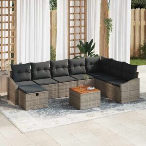 vidaXL Havesofa Sæt med pude med opbevaring 9 pcs Grå polyrattan