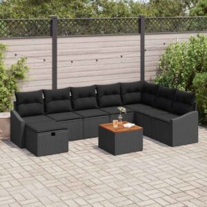vidaXL Havesofa Sæt med pude med opbevaring 9 pcs Sort polyrattan