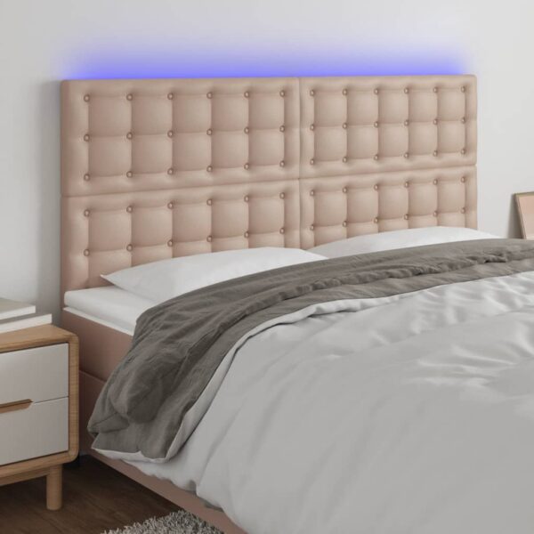 vidaXL sengegavl med LED-lys 160x5x118/128 cm kunstlæder cappuccino