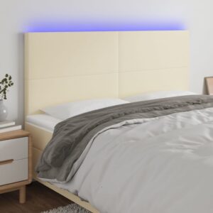 vidaXL sengegavl med LED-lys 160x5x118/128 cm kunstlæder cremefarvet