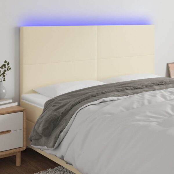 vidaXL sengegavl med LED-lys 160x5x118/128 cm kunstlæder cremefarvet