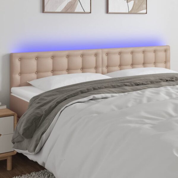 vidaXL sengegavl med LED-lys 160x5x78/88cm kunstlæder cappuccinofarvet