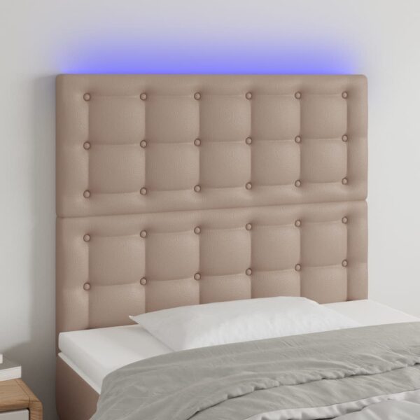 vidaXL sengegavl med LED-lys 90x5x118/128 cm kunstlæder cappuccino
