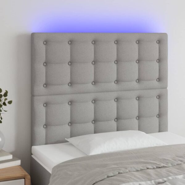 vidaXL sengegavl med LED-lys 90x5x118/128 cm stof lysegrå