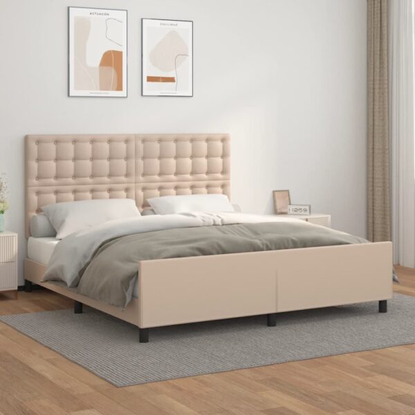 vidaXL sengeramme med sengegavl 160x200 cm kunstlæder cappuccinofarvet
