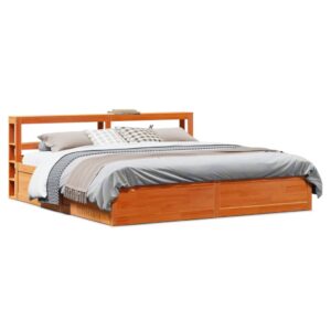 vidaXL sengeramme med sengegavl 200x200 cm massivt fyrretræ gyldenbrun