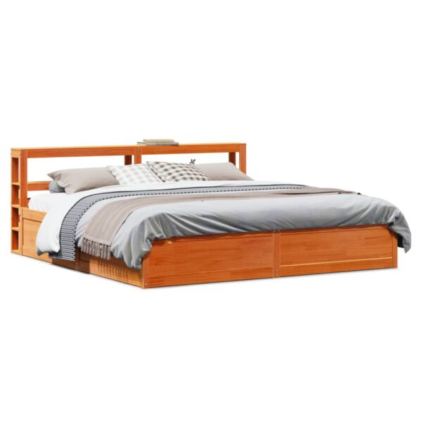 vidaXL sengeramme med sengegavl 200x200 cm massivt fyrretræ gyldenbrun