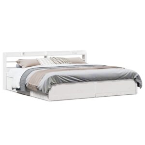vidaXL sengeramme med sengegavl 200x200 cm massivt fyrretræ hvid