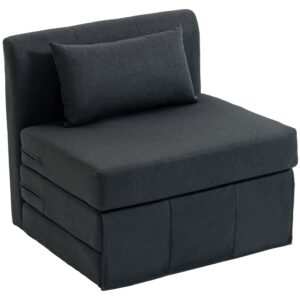 2-i-1 sovesofa, foldbar sovesofa med hørtekstur, polstret gæsteseng, klapstol, mørkegrå