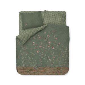 Blomstret dobbelt sengetøj 200x220 cm - Grønt vendbart sengesæt i 100% blød bomuld - Okinawa green - Pip Studio sengelinned