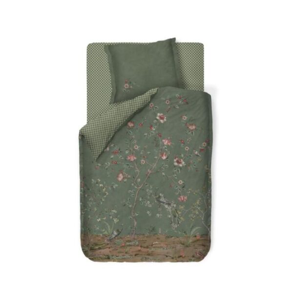 Blomstret sengetøj 140x220 cm - Grønt vendbart sengesæt i 100% blød bomuld - Okinawa green - Pip Studio sengelinned