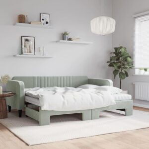 Daybed med udtræk og madras 90x200 cm velour lysegrå