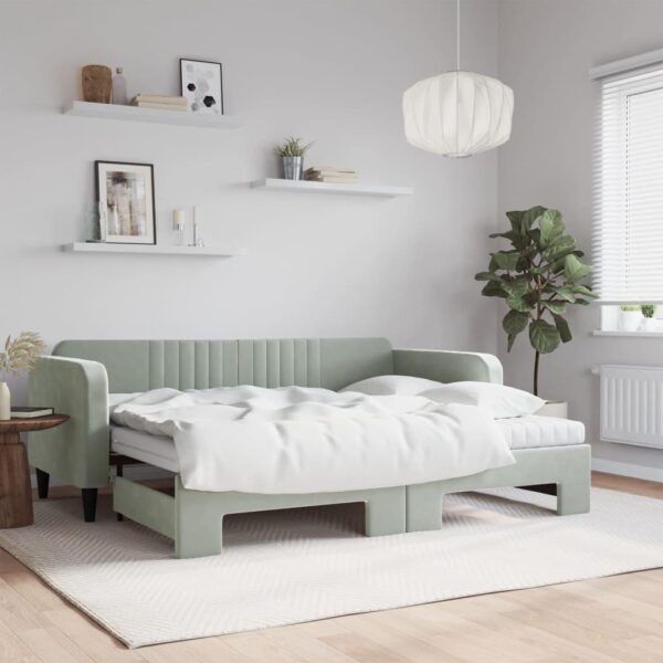 Daybed med udtræk og madras 90x200 cm velour lysegrå