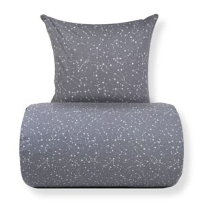 Dobbelt sengetøj 200x200 cm - 100% Bomuld - Zodiac grey - Vendbart med stjerner