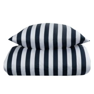 Dobbelt sengetøj 200x200 cm - 100% bomuldssatin - Nordic Stripe - Mørkeblå striber