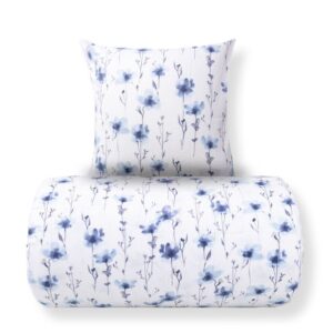 Dobbelt sengetøj 200x200 cm - Bomulds flonel - Hvid med blå blomster