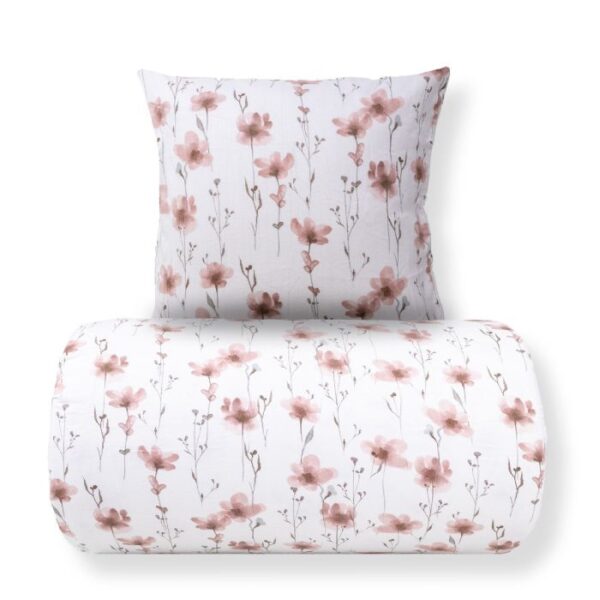 Dobbelt sengetøj 200x200 cm - Bomulds flonel - Hvid med rosa blomster