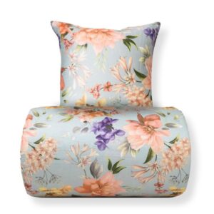 Dobbelt sengetøj 200x200 cm - Bomuldssatin - Summer Bloom - Lyseblåt blomster print