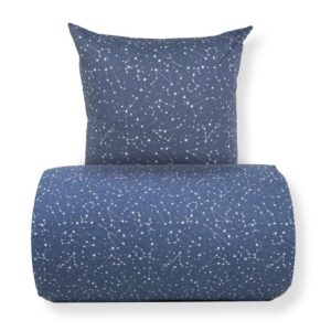 Dobbelt sengetøj 200x220 cm - 100% Bomuld - Zodiac blue - Vendbart med stjerner
