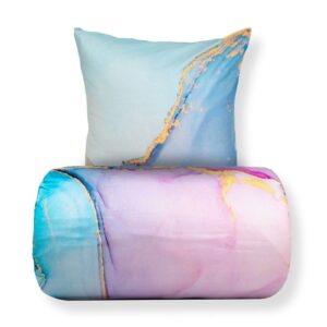 Dobbelt sengetøj 200x220 cm - 100% Bomuldssatin - Vendbart blåt marmoreret design