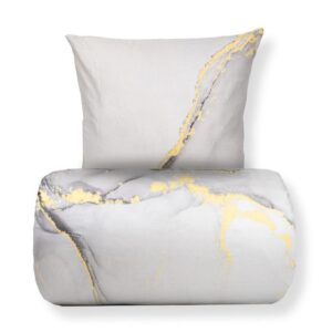 Dobbelt sengetøj 200x220 cm - 100% Bomuldssatin - Vendbart gråt marmoreret design