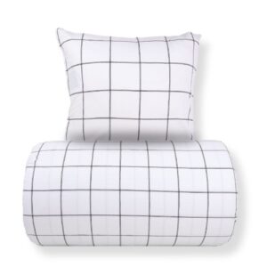 Dobbelt sengetøj 200x220 cm - 100% bomuld - Hvid med sorte tern