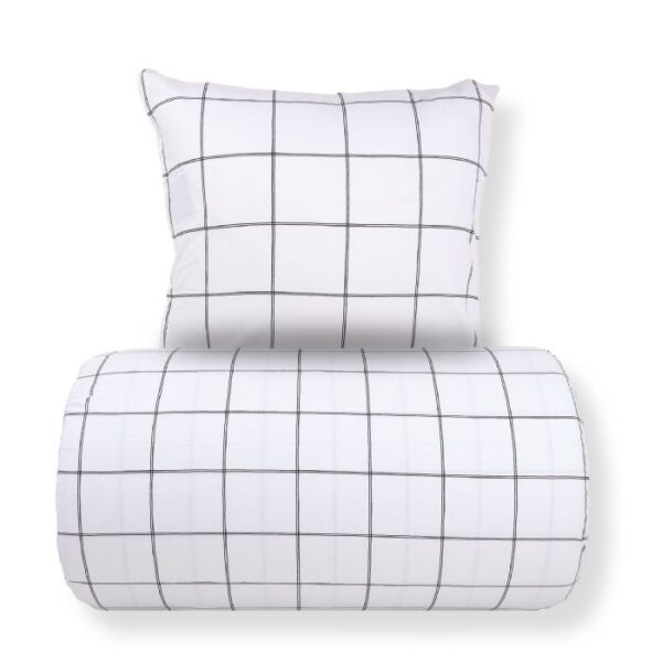 Dobbelt sengetøj 200x220 cm - 100% bomuld - Hvid med sorte tern