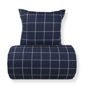 Dobbelt sengetøj 200x220 cm - 100% bomuld - Mørkeblå med hvide tern