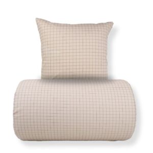 Dobbelt sengetøj 200x220 cm - 100% bomuld - Sandfarvet med brune tern