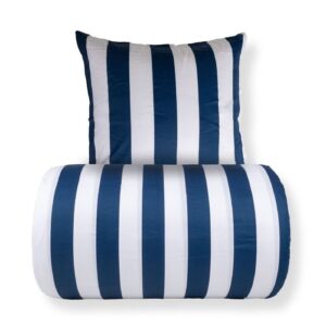 Dobbelt sengetøj 200x220 cm - 100% bomuldssatin - Nordic Stripe - Brede blå striber