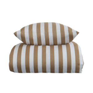 Dobbelt sengetøj 200x220 cm - 100% bomuldssatin - Nordic Stripe - Sandfarvet striber