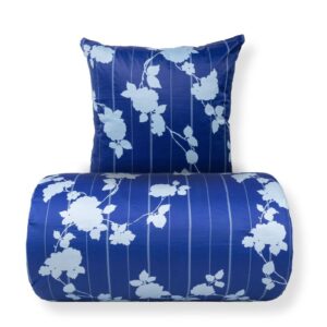 Dobbelt sengetøj 200x220 cm - 100% bomuldssatin - Rosenbloom - Blåt blomstret og stribet print