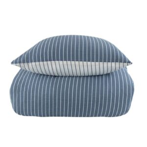 Dobbelt sengetøj 200x220 cm - Bæk og Bølge - 100% Bomulds krep - Vendbart med blå striber