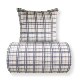 Dobbelt sengetøj 200x220 cm - Bomulds flonel - Beige med blå tern