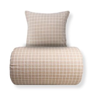 Dobbelt sengetøj 200x220 cm - Bomulds flonel - Beige med hvide tern
