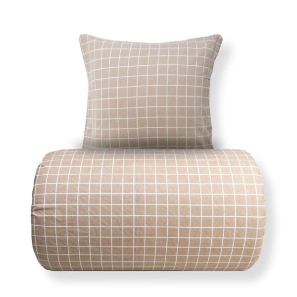 Dobbelt sengetøj 200x220 cm - Bomulds flonel - Beige med hvide tern