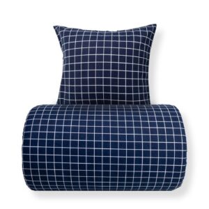 Dobbelt sengetøj 200x220 cm - Bomulds flonel - Blå med hvide tern