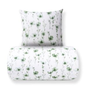 Dobbelt sengetøj 200x220 cm - Bomulds flonel - Hvid med grønne blomster