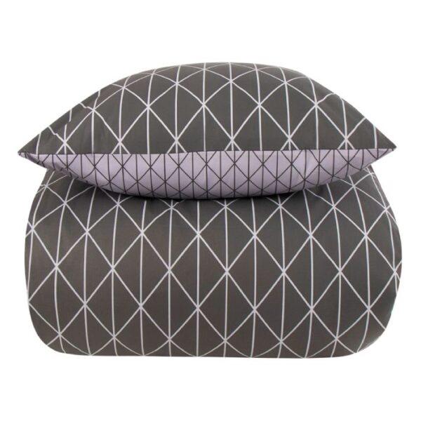 Dobbelt sengetøj 240x220 cm - 100% Bomuld - Vendbart med gråt harlequin design