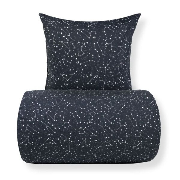 Dobbelt sengetøj 240x220 cm - 100% Bomuld - Zodiac black - Vendbart med stjerner