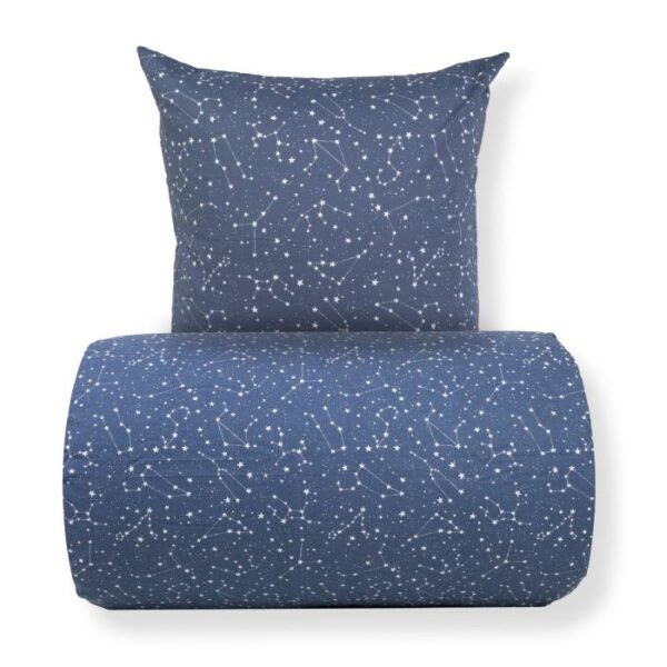 Dobbelt sengetøj 240x220 cm - 100% Bomuld - Zodiac blue - Vendbart med stjerner