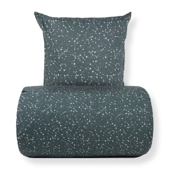 Dobbelt sengetøj 240x220 cm - 100% Bomuld - Zodiac green - Vendbart med stjerner