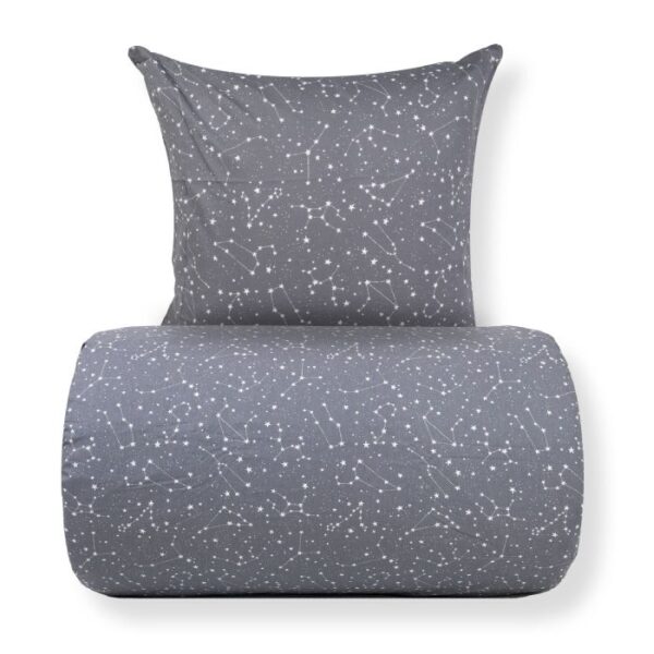 Dobbelt sengetøj 240x220 cm - 100% Bomuld - Zodiac grey - Vendbart med stjerner