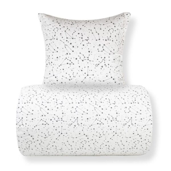 Dobbelt sengetøj 240x220 cm - 100% Bomuld - Zodiac white - Vendbart med stjerner
