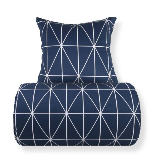 Dobbelt sengetøj 240x220 cm - 100% bomuld - Blåt med hvide harlekintern